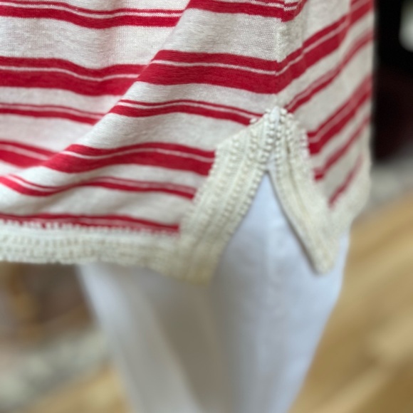 Tory Burch Stripe Linen Luxury Top, Cream Orange Stripe, XL GUC - Picture 7 of 8